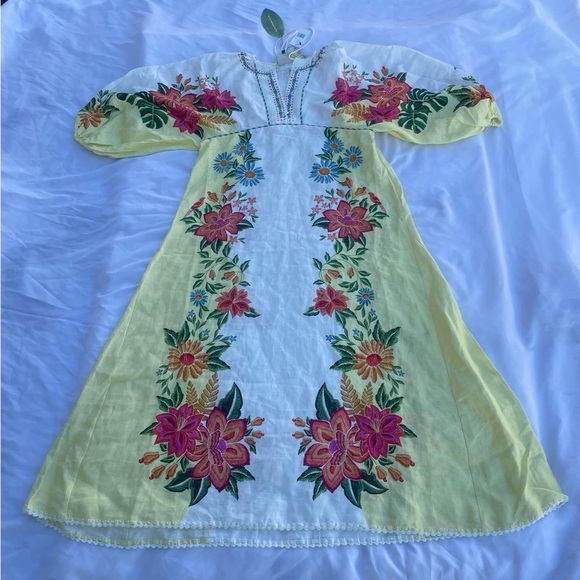FARM Rio Floral Embroidered Dress - Yellow and White - Picture 2 of 9